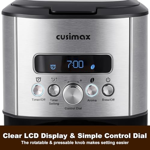 CUSIMAX Drip Coffee Maker 12 Cup Programmable Coffee Machine with 24H Timer, LCD Screen & Easy Control Dial, Brew Pause, Aroma Selector, Keep Warm Glass Carafe Coffee Makers, Magnetic Scoop
