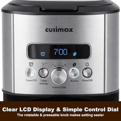 CUSIMAX Drip Coffee Maker 12 Cup Programmable Coffee Machine with 24H Timer, LCD Screen & Easy Control Dial, Brew Pause, Aroma Selector, Keep Warm Glass Carafe Coffee Makers, Magnetic Scoop