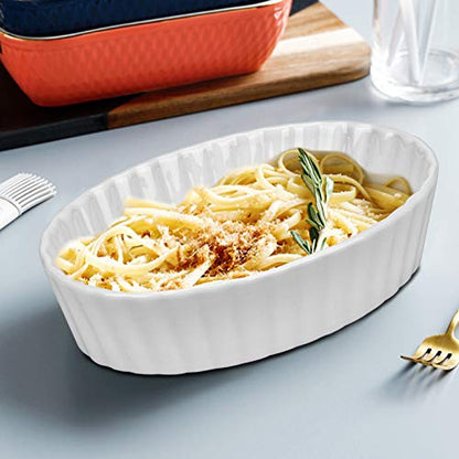 Foraineam Set of 8 Pieces Porcelain Ramekins, 6 Ounce Oval Creme Brulee Ramekin Dishes 6 x 4-1/4 x 1-1/4 Inch Baking Ramekins Set