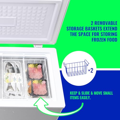 DEMULLER 4.0 Cu.ft Chest Freezer with Electronic Panel, Accurate Temperature Display to 1 ℉, White Deep Freezing Machine with 2 Removable Baskets, Compact Size for Any Space