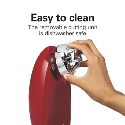 Hamilton Beach Electric Automatic Can Opener with Auto Shutoff, Knife Sharpener, Cord Storage, and SureCut Patented Technology, Extra-Tall, Red
