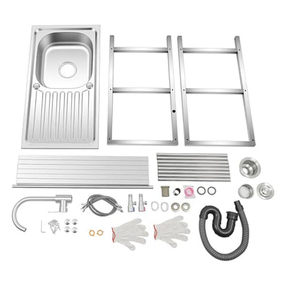 DYRABREST 75x40x78cm Outdoor Kitchen Sink with Workstation, Heavy-Duty Stainless Steel Freestanding Sink with 2-Tier Storage Racks, 360° Swivel Faucet, Adjustable Feet for Backyards, Cafes