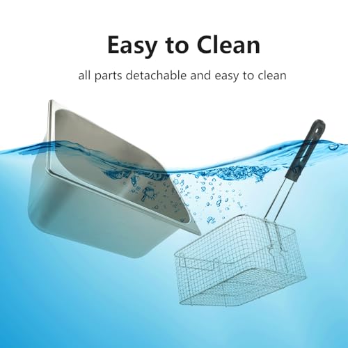Commercial Deep Fryer with Baskets, 1700W 9.7QT/9.1L Thickened Stainless Steel Countertop Electric Oil Fryer, Large Capacity with Temperature Control (6L)