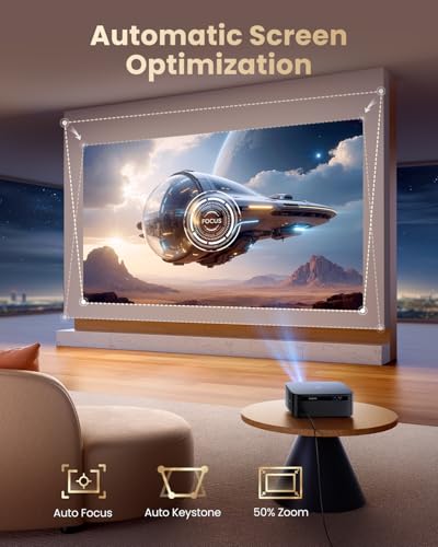 【Bundled with Google TV Stick/4K Supported】Smart Projector with WiFi & Bluetooth, Outdoor & Home TV Movie Projectors with Voice Control, Auto Focus & Keystone, Compatible with Netflix Proyector WiMiUS