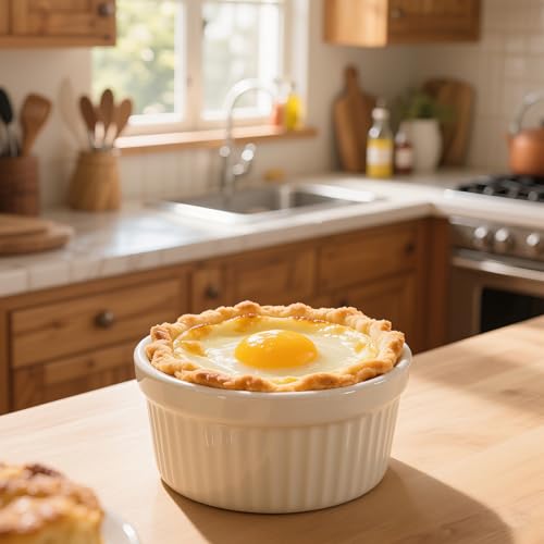 Ramekins 16 oz Oven Safe, Creme Brulee Ramekins with Lids, White Ceramic Souffle Dishes Ramekin, Mini Baking Bowls with Cover Set of 4, Ramekin Assorted Sizes - Dishwasher and Oven Safe
