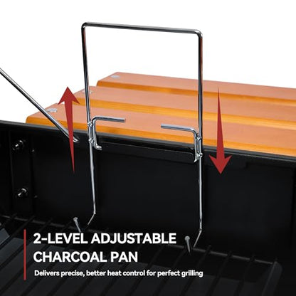 Grills House Barrel Charcoal Grill with Offset Smoker, 824 Sq. In. Cooking Area, Wooden Front Shelf, Bottom Shelf, Blow-Molded Wheels, Outdoor Charcoal Grill for Backyard Cooking, Black,CC1831W