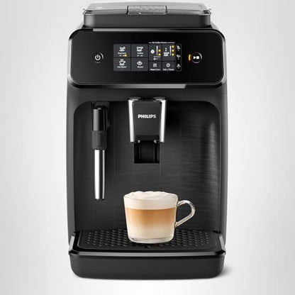 Philips 1200 Series Fully Automatic Espresso Machine, Classic Milk Frother, 2 Coffee Varieties, Intuitive Touch Display, 100% Ceramic Grinder, AquaClean Filter, Aroma Seal, Black (EP1220/04)