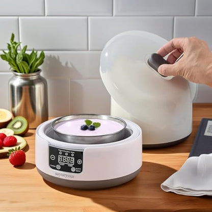 Yogurt Maker with Adjust Temp(32°C-45°C/90°F-113°F)&Time(1-99h) and PP Lid,Celsius Increment,Hour Countdown,LED Display,304 Stainless Steel Inner Bowl (1.2L) no glass jar
