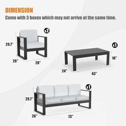 KHOLH 4 Piece Modern Aluminum Patio Furniture Set, Outdoor Patio Sectional Conversation Metal Seating Sets with Olefin Cushion and Coffee Table