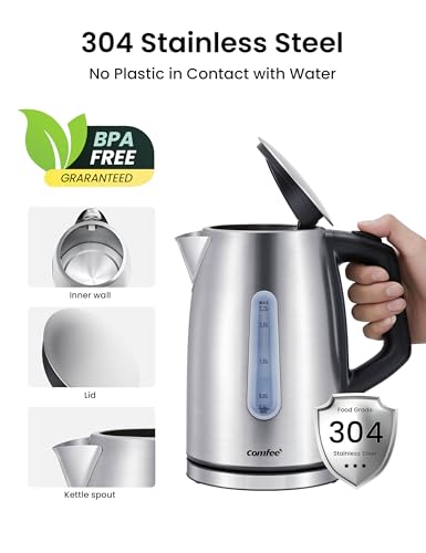 COMFEE' Stainless Steel Temperature-Control Kettle, 1.7L with 6 Preset Mode