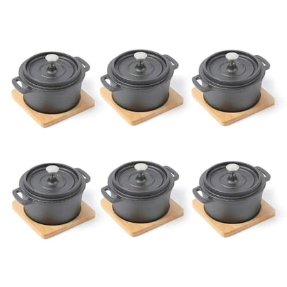 HAWOK Cast Iron Mini Dutch Oven with Lid Sauce pan Melting pot 270ml/9.13oz/1.08cup Black Set of 6