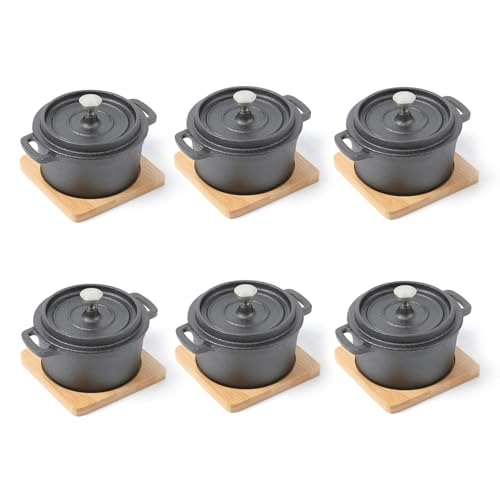 HAWOK Cast Iron Mini Dutch Oven with Lid Sauce pan Melting pot 270ml/9.13oz/1.08cup Black Set of 6