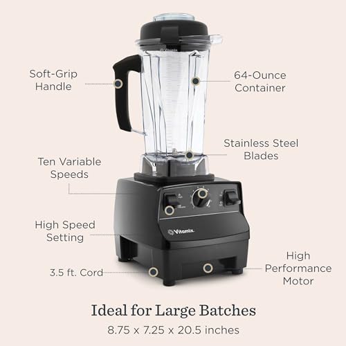 Vitamix 5200 Blender, Professional-Grade Blender for Smoothies, Soups, Ice Cream and More, Stainless-Steel Blades, Self-Cleaning Kitchen Appliance, 64 Oz Container, Black