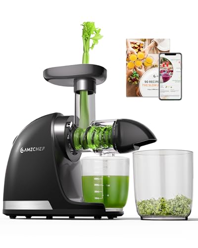 Juicer Machines - AMZCHEF Cold Press Masticating Juicer whole Fruit and Vegetable - Delicate Chew No Need to Filter - BPA Free Juice Extractor with 2 Cups and Brush- Ebony