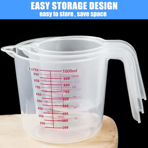 DTDNZKN 3 Pack Measuring Cup Set, Includes 250Ml (1-Cup), 500Ml (2-Cup) and 1000Ml (4-Cup) Plastic Liquid Measuring Cups- Baking, Cooking, Mixing & Measuring Cups, Essential Kitchen Tools