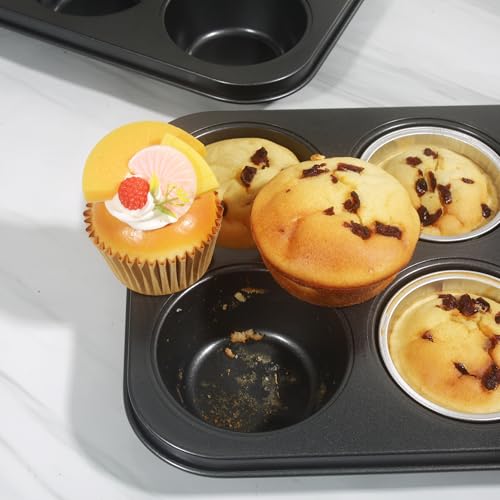 Bakexcel Non-Stick Muffin Pans, 6-Cup Set of 2 Jumbo Baking Pans with a Spatula for Extra-large Muffins & Cupcakes