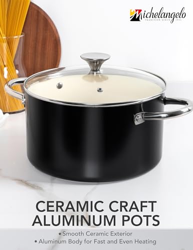 MICHELANGELO Ceramic Stock Pot with Lid, 6 Quart Pot with Nonstick Coating, Induction Cooking Pot for Induction and All Stovetops - 6QT, Black