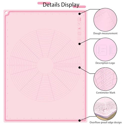 Silicone Baking Mat 32" x 24", Extra Thick Non-stick Pastry Mat with Measurements and Edge Heightening, Food Grade Silicone for Countertop Dough Rolling(With Dough Scraper/Pastry Brush/Cable Tie)