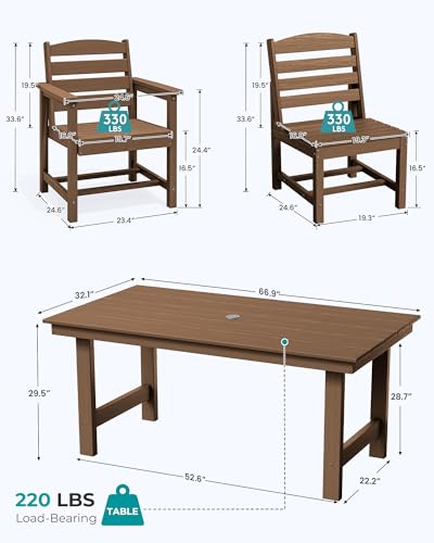 SERWALL Patio Dining Sets for 10 Person, HDPE Dining Set with 2 Tables, 8 Armless Chairs and 2 Armed Dining Chairs, Brown