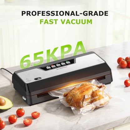 Bonsenkitchen Vacuum Sealer Machine,1 Roll&5 Pre-Cut Bags,Multiple Modes