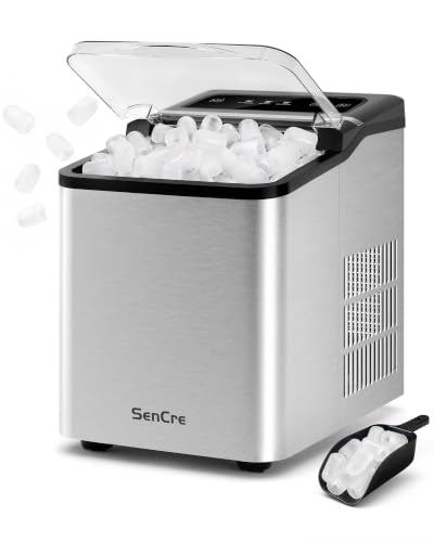 Sencre Ice Makers Countertop, 26.5Lbs/24H Ice Machine with 2 Sizes Bullet Ice, 9 Ice Cubes Release in 6 Mins, Self-Cleaning Portable Ice Maker with Ice Scoop and Basket for Home Kitchen Office Bar RV