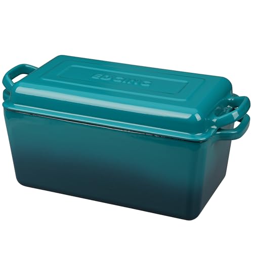 EDGING CASTING Enameled Cast Iron Dutch Oven, Oblong Bread Oven for Sourdough Bread Baking, Baking Pan, Dual Handles, Oven Safe, 4 Quart, Darkcyan