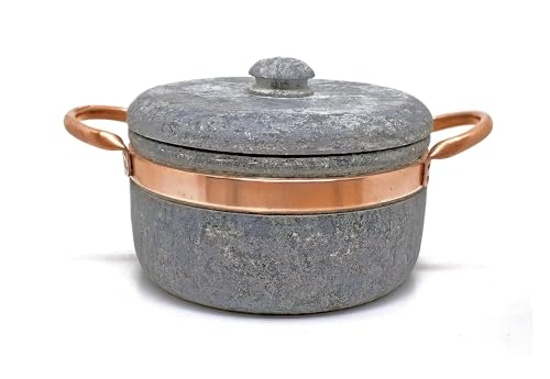 Cookstone 3 quarts Dutch oven with copper handles | Handcrafted from a block of pure soapstone | Unique, durable and eco-friendly | Non-toxic and Non-stick | THE GREEN ALTERNATIVE TO CAST IRON