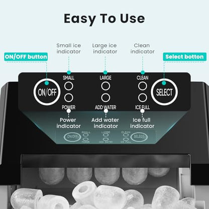 OLIXIS Countertop Ice Maker Machine with Handle, Auto-Cleaning Portable Ice Maker with Basket & Scoop, 26lbs in 24Hrs & 9 Cubes in 6 Mins, 2 Cube Sizes, for Home Party Camping RV, Black
