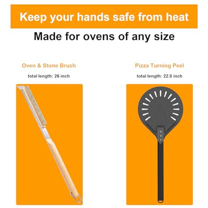 Pizza Oven Accessories Kit w/Pizza Oven Brush & Stone Scraper, 8 inch Pizza Turning Peel,12 Inch Perforated Pizza Peel - Tools & Supplies Set - Compatible with Outdoor Ovens