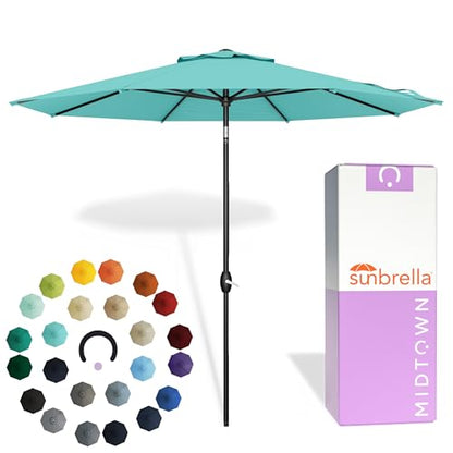 Midtown Umbrellas - The Lean 10 Ft Patio Umbrella with Fade-Resistant Sunbrella Fabric, Auto-Tilt Aluminum Frame and 8 Reinforced Ribs for Deck, Pool & Garden - Canvas Glacier Canopy, Black Pole