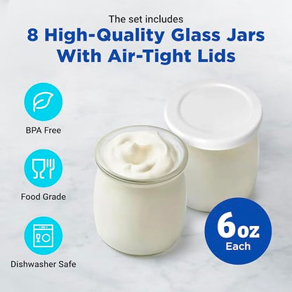 Ultimate Probiotic Yogurt Maker for Easy-to-Make Live Probiotics at Home with Adjustable Time & Temp Control, Best Kitchen Gift for Men & Women's Gut Health, UNLIMITED LIFETIME WARRANTY (8-Jar Model)