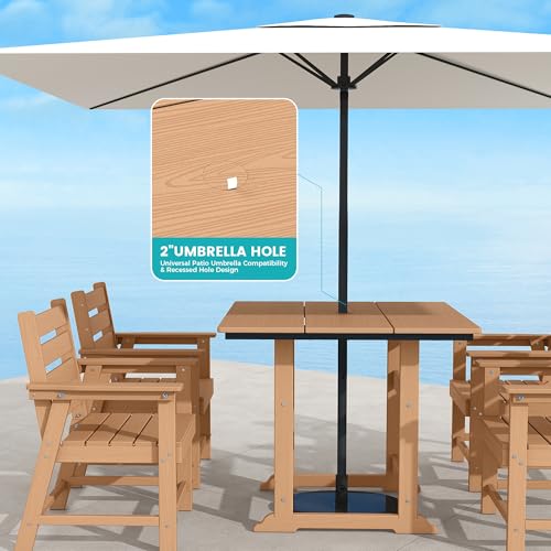 EcoVida Outdoors HDPE Outdoor Dining Set, Patio Dining Set of 8, Cedar