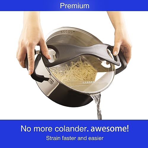 Stainless Steel Cookware Pasta Pot by Cyrder – 5 Quart, Strainer in Glass Lid, Two Side Spouts, Capsule Bottom Stock Pot, Durable & dishwasher safe
