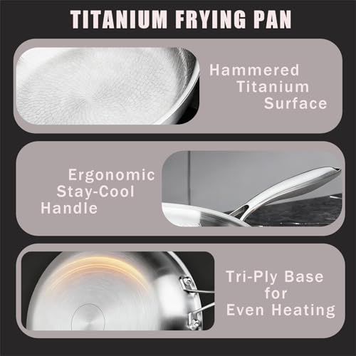 SSHIYEEY Titanium Pan – Premium Titanium Cookware, Naturally Nonstick & Non-Toxic,Chemical-Free Frying Pan, Fast & Even Heating Skillet for Cooking, Works on All Cooktops (13”+lid)
