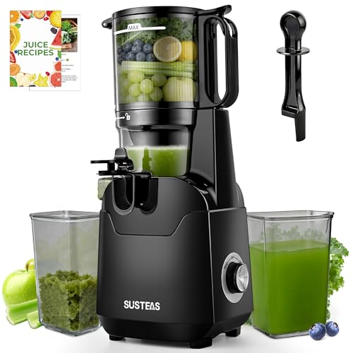 SUSTEAS Juicer Machines with 5.3" Extra Wide Chute, Cold Press Juicer for Whole Fruits & Vegetables, 64oz Large Capacity Juice Extractor, Easy to Clean, High Juice Yield, Home Juicer, Premium Black