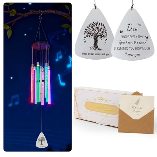 Andmenow Solar Wind Chimes for Outside, 6 LED Tubes Color Changing Outdoor Clearance Unique Garden Decor Colorful Patio, Gifts for Her/Him Gift Version(37" Long)