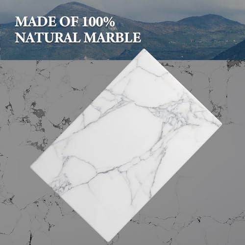Koville Italian Natural Marble Cutting Board for Kitchen Pastry Bread Macaron Display, 12" x 8" Real Stone Slab Marble Cheese Board for Counter, Bathroom Perfume Tray Candle Plate (Arabescato)