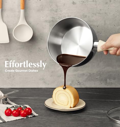 KOCH SYSTEME CS Stainless Steel Saucepan, 2QT Sauce Pan with Lid with Stay-cool Bakelite Handle, Stainless Steel Pot 2QT with Comfortable Handle, 2 Quart Sauce Pan with Lid, Induction Ready