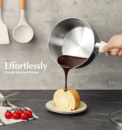 KOCH SYSTEME CS Stainless Steel Saucepan, 2QT Sauce Pan with Lid with Stay-cool Bakelite Handle, Stainless Steel Pot 2QT with Comfortable Handle, 2 Quart Sauce Pan with Lid, Induction Ready