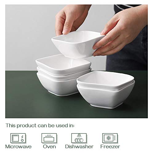 DOWAN Ramekins 8 oz Oven Safe, Creme Brulee Ramekin, Semi-Square Dessert Bowls, Small Serving Bowls, Porcelain Sauce Souffle Dishes, Dipping Custard Cups, Set of 6, Soft White