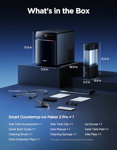 GoveeLife Smart Countertop Ice Maker 2 Pro, 3-Minute Fast 9 Ice Cubes with 3 Size, 47lbs Daily, 40dB Quiet, Smart Pre-Cooling, App & Voice Control, Self-Clean, Dual Water Tanks for Home, Coffee, Party