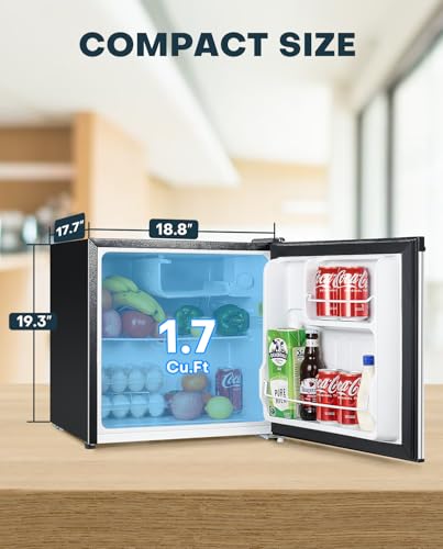 Upstreman 1.7 Cu.ft Mini Fridge with Freezer, Dorm Essentials, Adjustable Thermostat, Energy Saving, Low Noise, Single Door Compact Refrigerator for Dorm, Office, Bedroom, Black-FR17