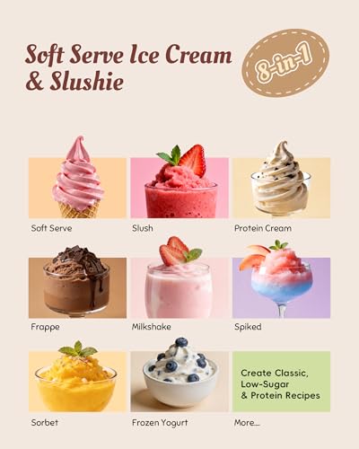 Alcarin 2 in 1 Slushie Machine & Soft Serve Ice Cream Maker, No Ice Needed, 8 Pre Sets, Frozen Drink, Protein Ice Cream, Milkshake, Frappe, Spiked, Sorbet and More