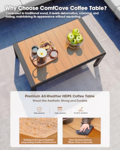 ComfCove Outdoor Aluminum Patio Furniture Set 11 Seats, Patio Sectional Corner Couch Set with Washable Thick Cushions & Coffee Table, Patio Conversation Sets for Porch, Backyard, Garden, Deck, Gray