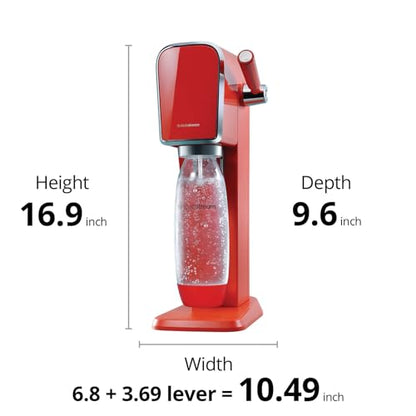 SodaStream - ART Sparkling Water Maker | VALUE BUNDLE | CQC CO2 system | Includes 2x CO2 Cylinders, 2x 32 Fl Oz Dishwasher Safe Bottles, 2x Bubly Flavor Drops | Combine with Flavors | Mandarin Red
