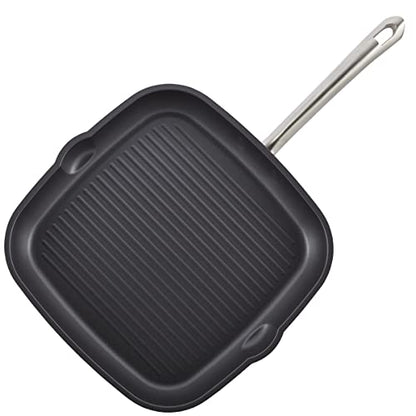 Anolon Accolade Forged Hard Anodized Nonstick Square Grill Pan/Griddle with Spouts, 11 Inch - Moonstone Gray