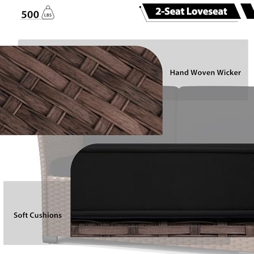 KIGOTY 7 Piece Patio Furniture Set, Outdoor PE Wicker Rattan Outdoor Dining Set, Patio Table and Chairs Set, Patio Conversation Sofa Set with Dining Table and Ottoman(Brown-Black)