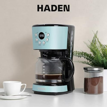 HADEN Coffee Machine, 12 Cup Programmable Drip Coffee Maker with Auto Shut-Off Function and Reusable Washable Water Filter, Turquoise & Chrome