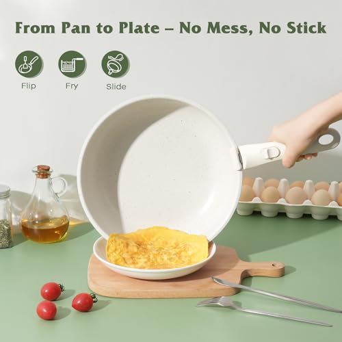 SODAY 18 Pcs Pots and Pans Set Non Stick, Cookware Sets with Detachable Handle, Nonstick RV Kitchen Cooking Tools Removable Handles, Oven Safe, Induction Fast, Stackable Induction Cookware, White