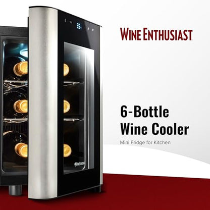 Wine Enthusiast 6-Bottle Countertop Wine Cooler – Compact Mini Fridge for Kitchen or Bedroom with 3 Shelves, Energy-Efficient Cooling, Adjustable Digital Temperature Control